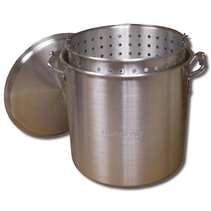 King Kooker 80 Qt Aluminum Boiling Pot with Stream Rim. Lid & Basket