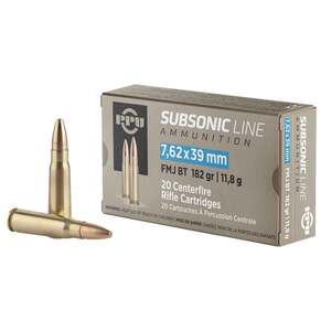 PPU Subsonic 7.62x39mm 182gr FMJBT Rifle Ammo - 20 Rounds