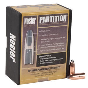 Nosler Partition 375 Caliber Spitzer 260gr Reloading Bullets - 50 Count