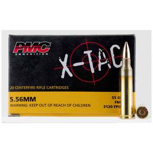PMC X-Tac 5.56mm NATO 55gr FMJBT Rifle Ammo - 20 Rounds