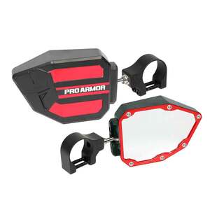 Pro Armor 2in Clamp Side View Mirrors - Red Detailed