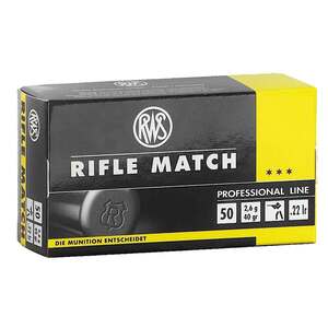 RWS Rifle Match 22 Long Rifle 40gr LRN Rimfire Ammo - 50 Rounds