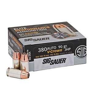 Sig Sauer Elite V-Crown 380 Auto (ACP) 90gr JHP Centerfire Handgun Ammo - 20 Rounds