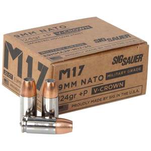 Sig Sauer Elite V-Crown 9mm Luger +P 124gr JHP Handgun Ammo - 20 Rounds