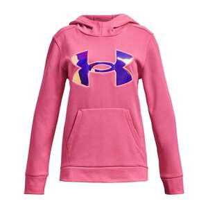 Under Armour Girls' Fleece Big Logo Casual Hoodie - Pink Punk/Iridescent - XL