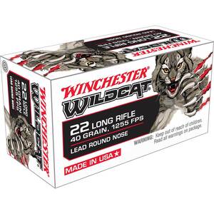 Winchester Wildcat 22 Long Rifle 40gr Round Nose Rimfire Ammo - 50 Rounds