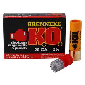 Brenneke K.O. 20 Gauge 2-3/4in 3/4oz Slug Shotshells - 5 Rounds